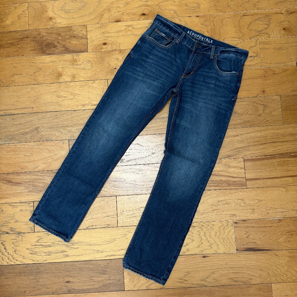Aeropostale Mens Jeans Slim Straight 32W 32L Dark Blue Denim